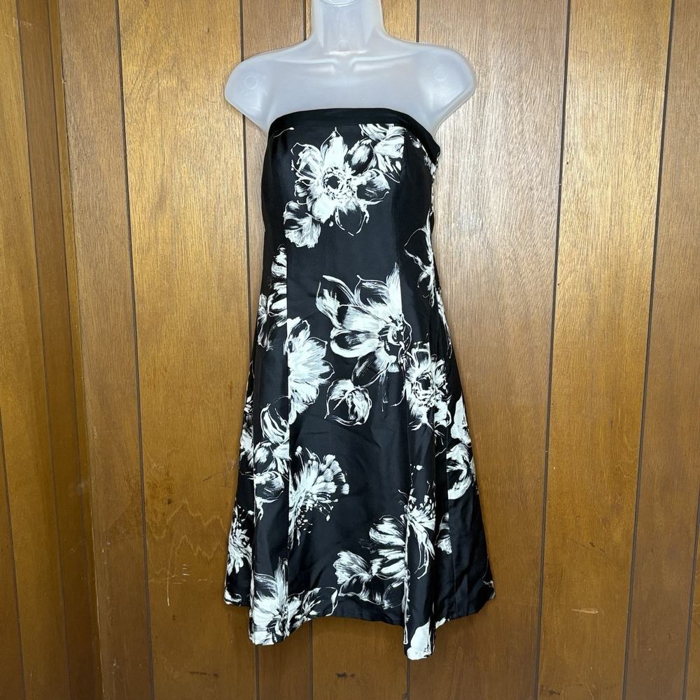 Ann Taylor Strapless Silk Dress 2 Black Floral Romantic Fairy Whimsigoth Classic